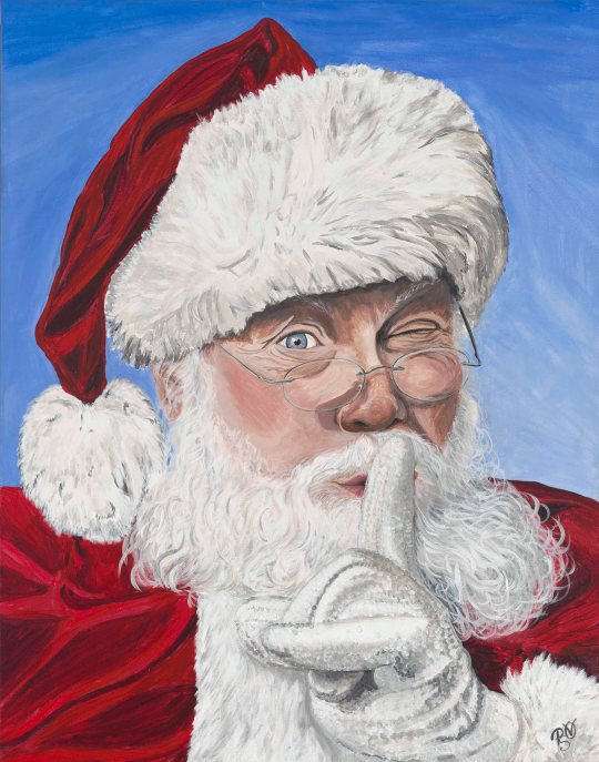 Secret Santa 22 X 28 Acrylic on Canvas Original For Sale $800.00