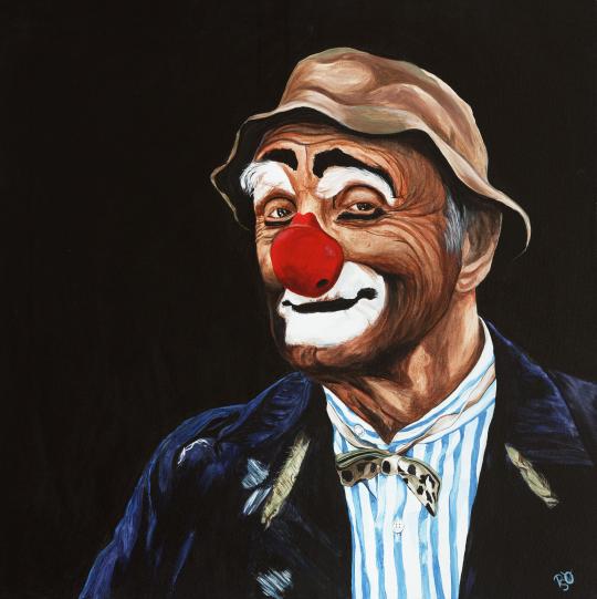 Señor Billy the Hobo Clown 36  x36 X 1 Acrylic on Canvas Original FOR SALE $1684. 